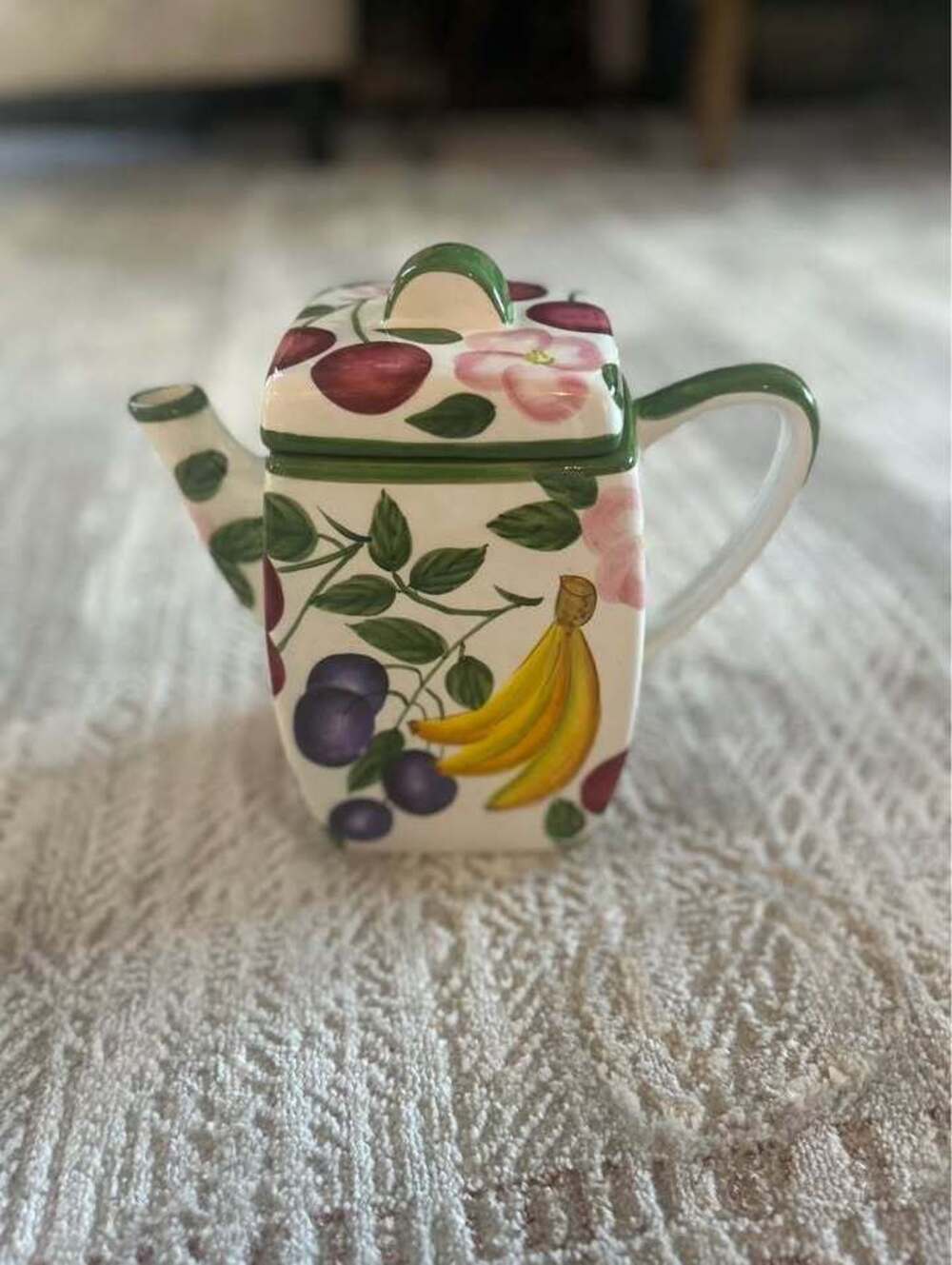 Tabletops Unlimited Sorbet Square Ceramic Fruit Teapot